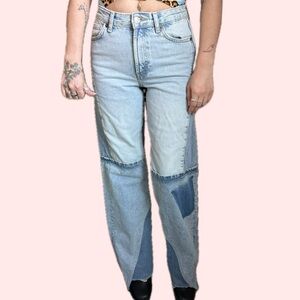 Zara Women's Blue Patchwork Flare Jeans